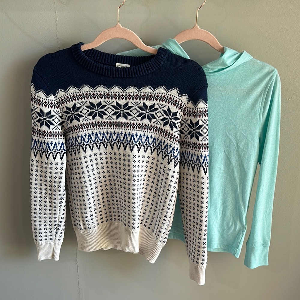 Crewcuts Boys Navy & White Crewneck Sweater and Aqua Long Sleeve Hoodie